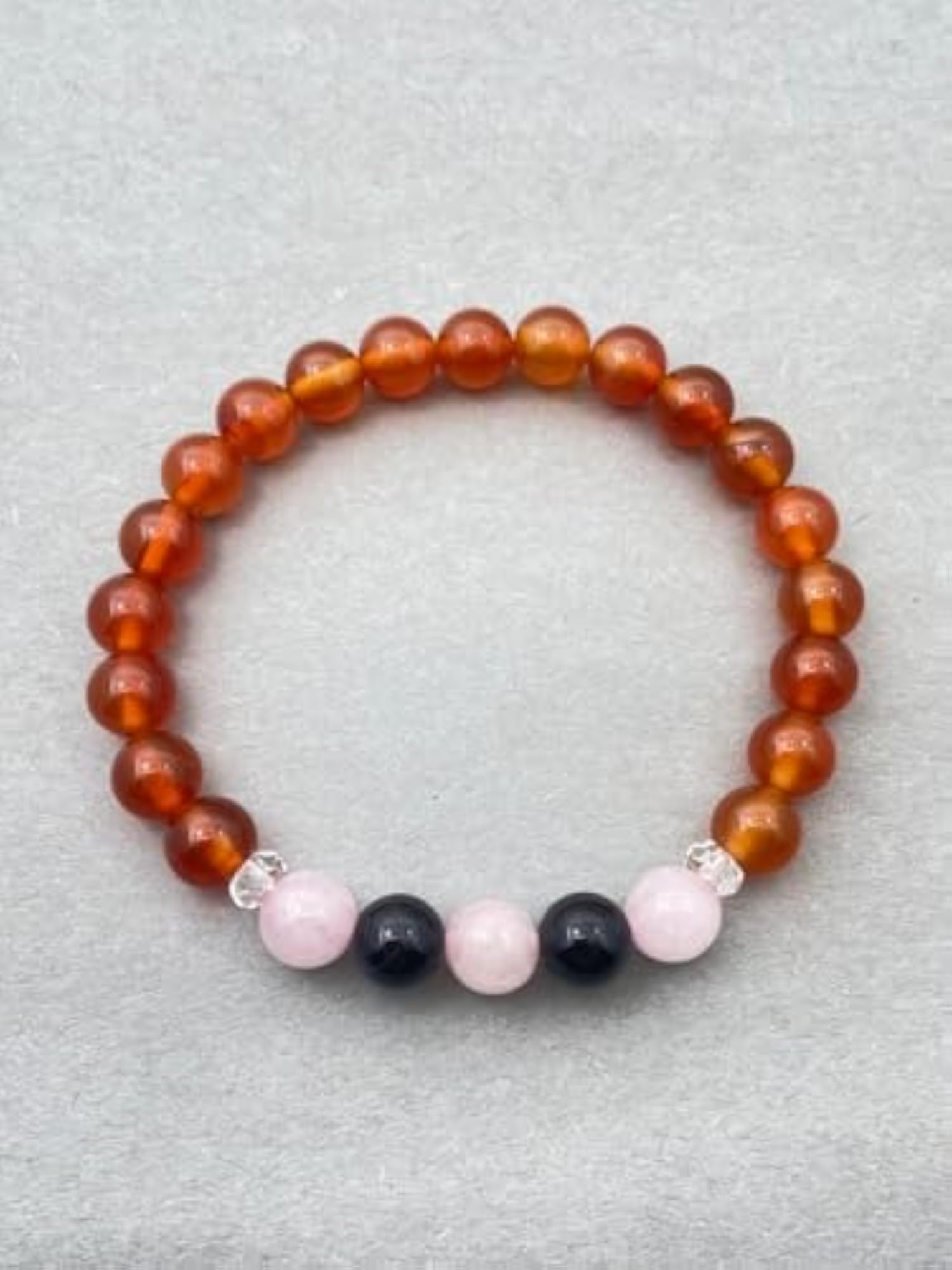 Natural Rose Quartz, Carnelian & Onyx Stretchable Bracelet, Unisex