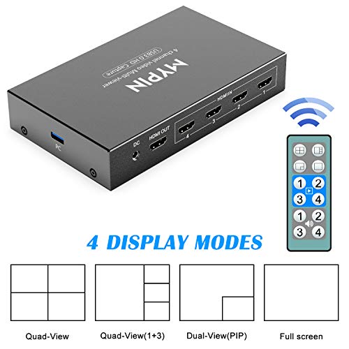MYPIN USB3.0 HDMI Video Capture Card, 4-Channel 1080P@60fps HDMI Game Caputre for Multi-Channel Live Streaming with Loop Out for Xbox One/ PS4/ Wii U/Nintendo Switch