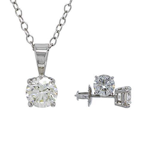 14K White Gold Lab-Created Diamond Stud Earrings Necklace Set (2.25 Cttw, I-J Color, Vs2-Si1 Clarity) 16" + 2" Extender #TOP13