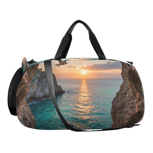 Bolsa de viaje con compartimento para zapatos y diseño de atardecer en el mar 2
