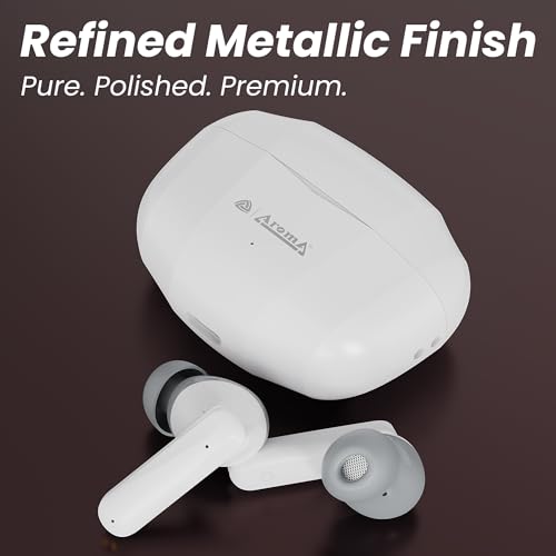 Image of AROMA TWS4 Jaguar V5.4 True Wireless Earbuds, Midnight White & Grey | up to 60H Playtime, ENC, Fast Charging, Heavy Bass, Bluetooth