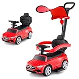 【Volant musical interactif】Le volant avec klaxon et sons de moteur améliorera les compétences auditives et de coordination de votre tout-petit. La barre de poussée peut également contrôler la direction des roues, capable de diriger à gauche et à droite sur 16°.