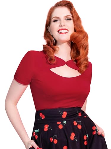 Image of Belle Poque Women's Hollowed-Out Tops 1950s Retro Vintage Short Sleeve Cotton Blouse