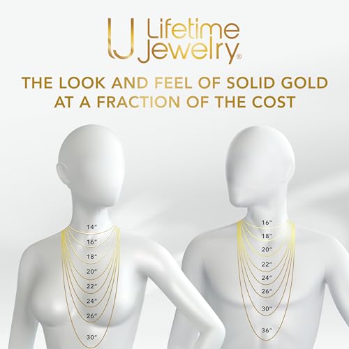 LIFETIME JEWELRY 7mm Figaro Chain Necklace Diamond Cut 24k Real Gold Plated (Gold, 18 inches)