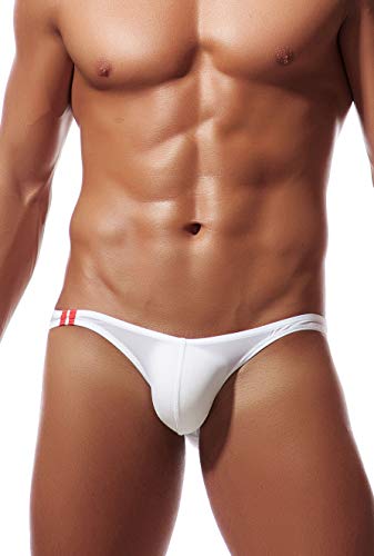 Newsywell Herren Eisseide Bikini Bulge Pouch Leichte Männer Unterhose Bikinis Low Rise Briefs Unterwäsche Weiß Mittel