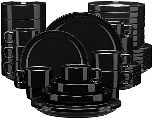 LOVECASA Porcelain Dinner Set 16-Piece Combination Service, Dinnerware Set for 4 People | Dinner Plates, Cups, Dessert Plates and Bowls, Dark Green