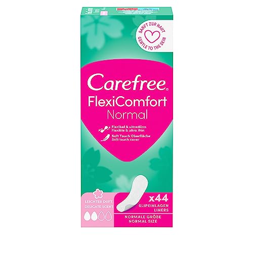 Carefree 44 unidades FlexiComfort Normal con ligero aroma, flexible y ultrafino para una sensación de frescor de larga duración, tamaño normal