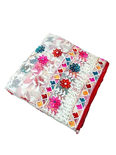 Weavers Villa Women's Heavy Net Embroidered Multi Fancy Phulkari Work Dupatta for Women