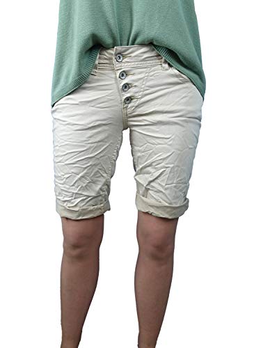 Buena Vista - Pantalones cortos de verano para mujer - Malibu - Sarga elástica - Pantalones cortos para remangar - Tira de botones Tólar de arena XS