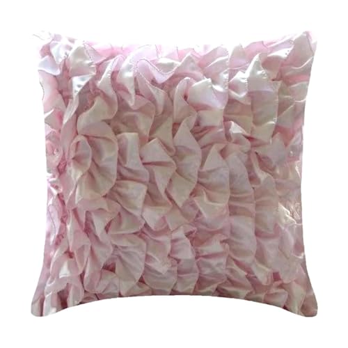 The HomeCentric Soft Pink Pillows Cover, Vintage Ruffles Shabby Chic Pillow Cases, Throw Pillow Covers Pack of 2, 14x14 inch (35x35 cm), Square Satin Pillows Covers Couch, Solid, Vintage Soft Pink
