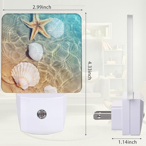 Image of Starfish Seashell on Beach Night Light, Summmer Beach Night Light Plug into Wall with Dusk to Dawn Sensor, LED Lamp Energy Saving Lights for Men Women Boys Girls,Lamp for Bedroom Bathroom Hallway