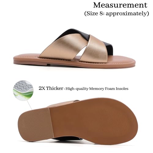 Image of Luoika Women's Wide Width Flat Slides Sandals, Strapy Slide Sandal Slip on Dressy Summer Shoes for Women.