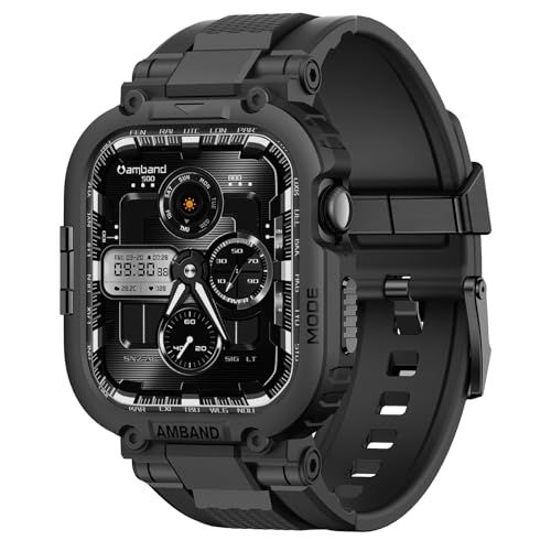 amBand Compatible with Apple Watch Series 11/10 42mm Bands Case for Men Women, M1 Sport Rugged Heavy Duty Protective Cover Tactical Strap Military Protector Bumper for iWatch Accessories 42mm - Black