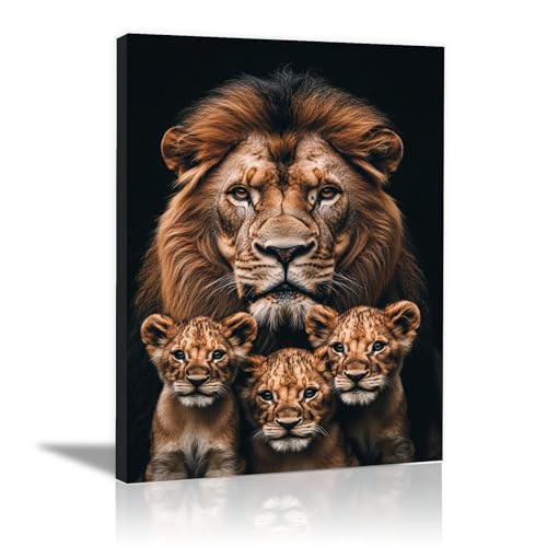 Peinture lion sur toile encadrée décoration moderne haut de gamme brun