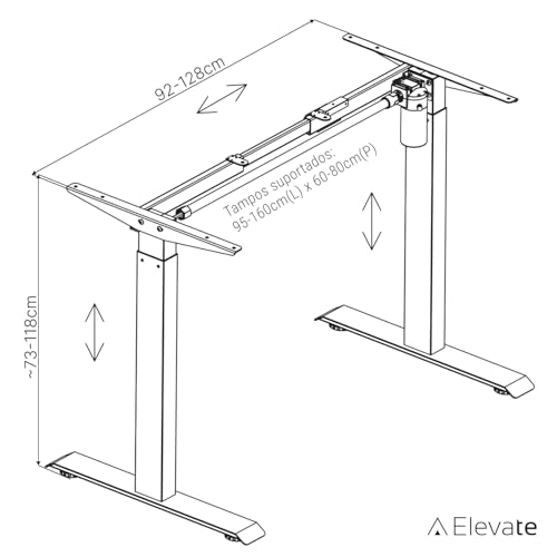 Mesa com Regulagem de Altura Elétrica Elevate Plus (Preto)