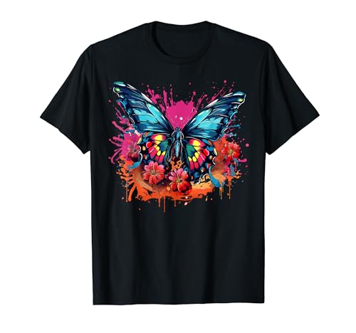 Colorido Splash Art Cute Butterfly Butterflies Lover Camiseta