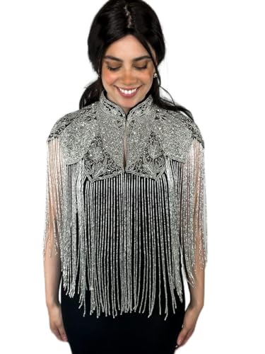 1920s Grey Shawl Wraps Sequin Beaded Evening Cape Bridal Shawl - Art Deco Embroidered Fringe Evening Cape Bolero Flapper Cover Up Shawl for Evening Dresses Wedding Party