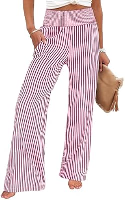 ANRABESS Womens Striped Gingham Wide Leg Palazzo Pants with Pockets