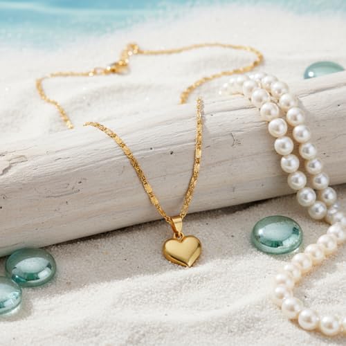 Image of Heart Pendant Necklace for Women & Girls Gold Plated Chain Necklace, Stylish Love Heart Locket Pendant Jewellery, Fashion Necklace, Anniversary Birthday Gift for Wife Girlfriend