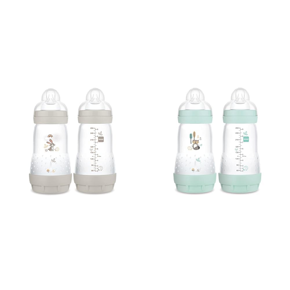 MAM Easy Start Matte Anti-Colic Baby Bottles, 9 oz (2 Count), Medium Flow Nipples, Unisex & Baby Boy Bottles