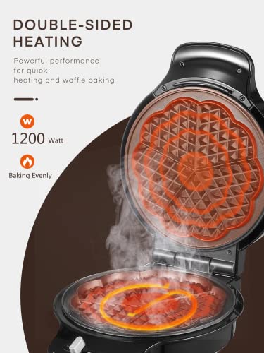 Waffeleisen für klassische Herzwaffeln, 1200 W, 19,5 cm Durchmesser, Waffelmaker mit Antihaftbeschichtung für Waffeln in… – Bild 5