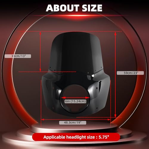 Image of FATECIM Motorcycle 5.75 inch Headlight Fairing with 13 inch Black Windshield Windscreen & 48-58mm Mounting Kit Headlight Extension Block For Harley 2018 2019 2020 2021 2022 Softail FXBB Street Bob