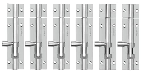 Image of Plantex Stainless Steel Tower Bolt /Tower Bolt for Home,Offices Doors and Windows /Tower Bolt for Main Door /Door Latch /Kundi /Chitakini /Door Latch for Windows - Pack of 6 (Chrome-Silver, 4 inch)