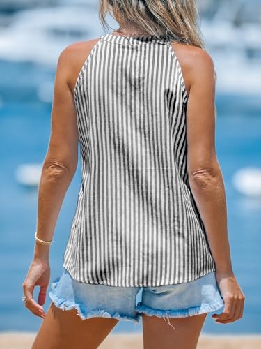 Image of CUPSHE Women's Striped V-Neck Tank Top Button Front Casual Sleeveless