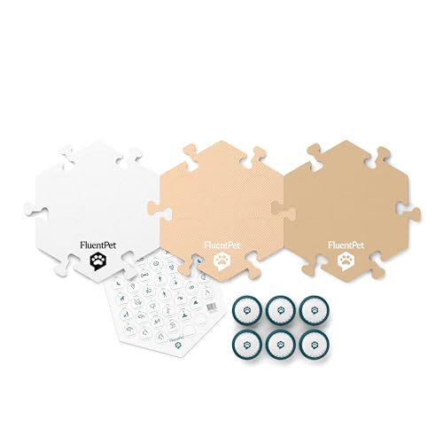 Image of FluentPet Speak Up Get Started Kit with Clearer Upward-Facing Sound - 6 Recordable Buttons for Dogs & 3 Beige HexTiles | Dog & Cat Communication Buttons Set | with Batteries