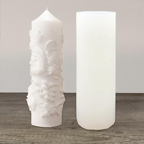 PRETTYLIFE Grape Pillar Candle Molds Vintage Cylinder Thick Silicone Molds for Candle Making Soaps Resin Clay Home Decoration Crafts DIY