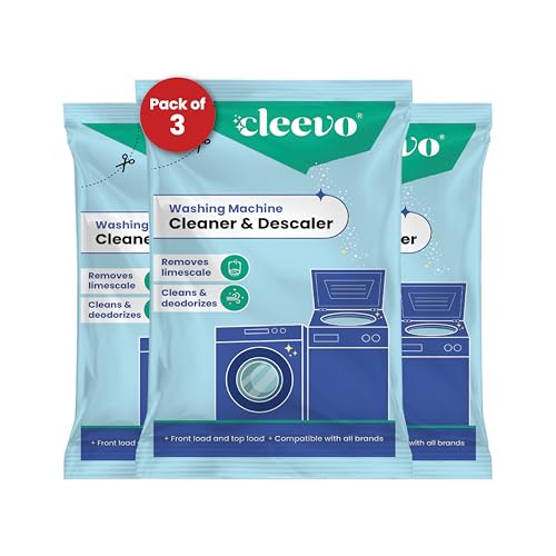 Image of Cleevo Washing Machine Cleaner & Descaler Powder - Pack of 3 | Removes Limescale, Odour & Residue | Non-Toxic, Phosphate-Free | Front & Top Load Safe
