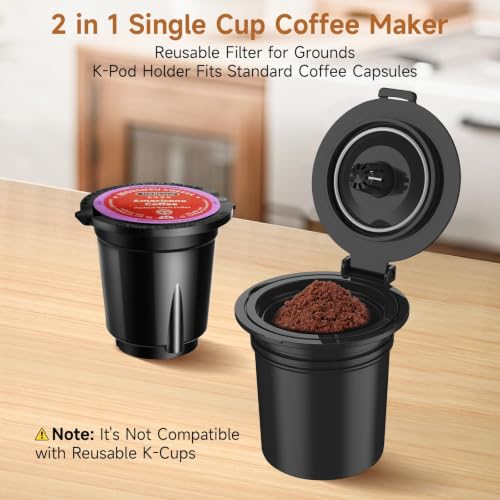 Image of Small Single Serve Coffee Maker, One Cup Coffee Machine for K-Cup & Grounds