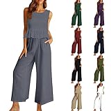 Traje de ocio para mujer, moderno y elegante, traje de lino para mujer, traje de verano de dos piezas, ligero y elegante, tallas grandes, juego de dos piezas, conjunto de verano de 2 piezas, mono sin