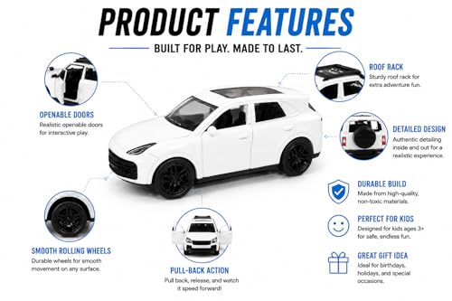 Image of Braintastic Model Diecast Car Toy Vehicle Pull Back Friction with Openable Doors Light & Music Toys for Kids Age 3+ Years (Porsche Small White)