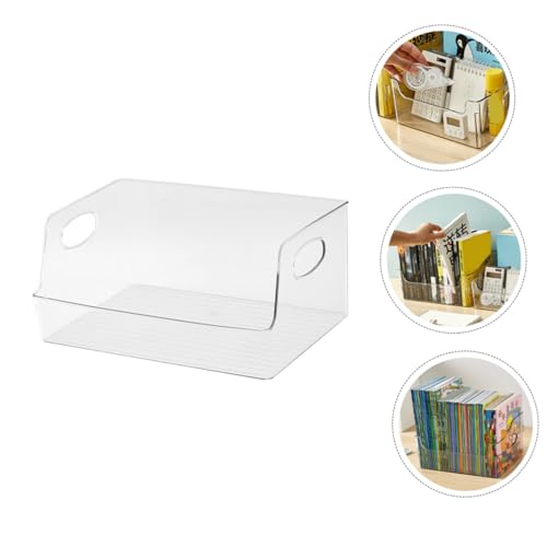 Boîte de rangement transparente en plastique compact avec poignée pour bureau - 7