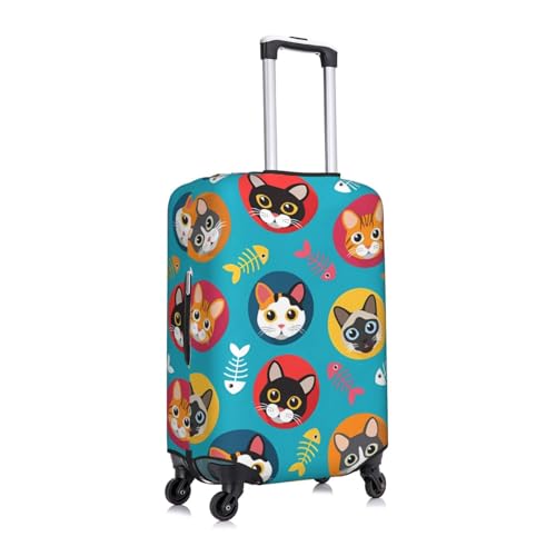 Cat and Fish Bones Print Luggage Cover Washable Elasticated Suitcase Covers TSA Approved Stylish Dust and Scratch Resistant Case Protector for Kids and Adults3