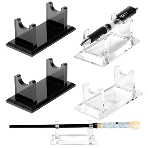 4 PCS Acrylic Pen Display Stand, Fountain Pen Holder Rack, Ballpoint Pen & Paintbrush Organizer for Home, Office, School, or Store, Black & Transparent