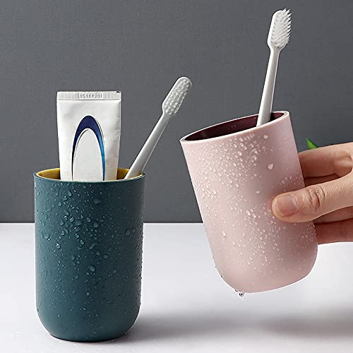 Tie-Dailynec 4Pcs Bathroom Tumbler Toothbrush Cup Unbreakable Reusable Drinking Cup Toothbrush Holder, Plastic Tumbler Cup (Light Gray, Dark Blue, Light Pink, Light Blue) #TOP6