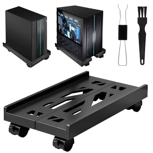 Updated Version Computer Tower Stand with Rolling Caster Wheels, Adjustable PC Tower Holder for Floor Carpet Gaming PC Case, Mobile CPU Stand for Home Office