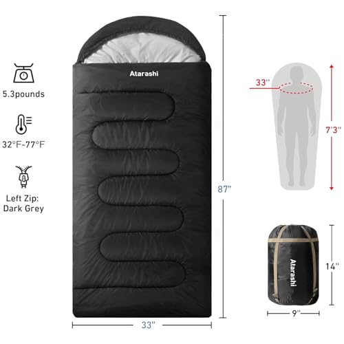 Atarashi 3-4 Season Sleeping Bag for Adults - Light Warm Extra-Large with Compression Sack- Great for Camping, Hiking, Backpacking & Outdoor Adventures - Image 2