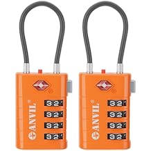 ANVIL TSA Approved Luggage Locks with Search Alert Indicator, 4-Digit Combination Suitcase Lock, Advanced TSA008 Core Heavy Duty Anti-Theft Travel Lock for Double Zippers, Backpacks 2, Orange