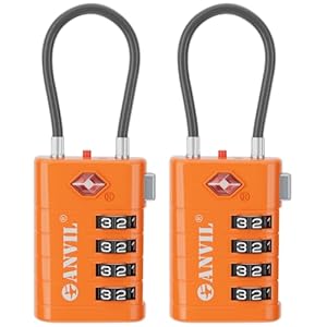 ANVIL 4 Digit Luggage Locks, TSA Locks for Luggage, Advanced TSA008 core, Alert Indicator for Your Travel Lock, Suitcase Lock. (2, Orange)