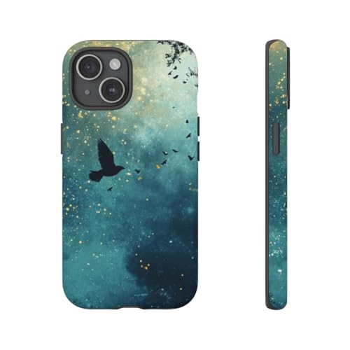 Coque rigide mate iPhone 15 bleu anti-traces motif ciel nocturne arbres