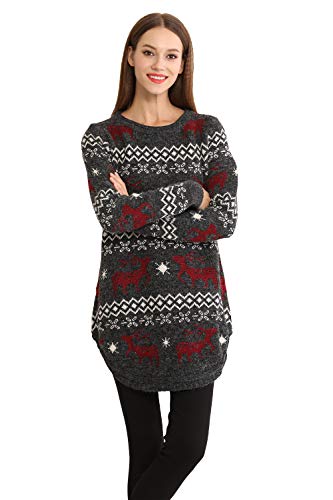 Damen Weihnachtspullover mit Rentier- und Schneeflockenmotiven