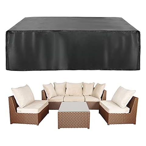 UMINEUX Outdoor Waterproof Patio Furniture Covers,420D Oxford Polyester Black Rectangular Sectional Furniture Set Covers with Windproof Buckles Air Vents (110" L x83 W x 28" H) Cover