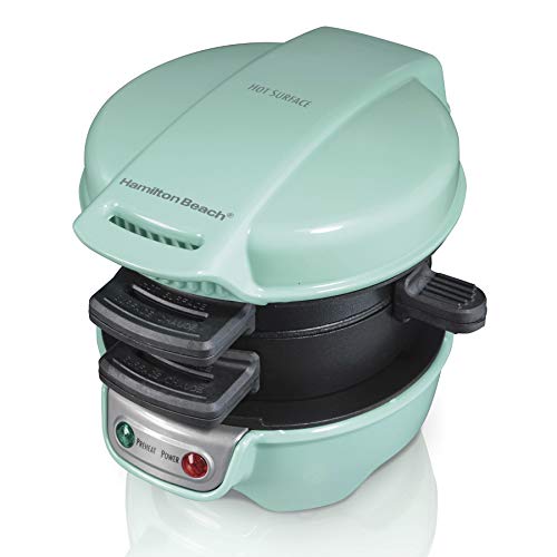 Hamilton Beach Breakfast Sandwich Maker with Egg Cooker Ring, Customize Ingredients, Perfect for English Muffins, Croissants, Mini Waffles, Perfect White Elephant Gifts, Mint (25482) by Hamilton Beach - Used condition - US$21.28