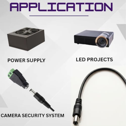 Image of WIRESLAB Combo Pack of 5 BNC Connectors with Copper Wire and 5 DC Power Pigtail Male Cables, 2.5mm Barrel Jack, for CCTV Camera, DVR (5 pcs each, total 10 pcs)