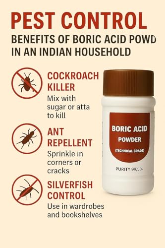 Image of Boric Acid Powder - Carrom Board Powder, Natural Pest Control, Rice Preservation, Cleaning Agent for Home, Bathroom - Cockroach, Ant, Termite, Insect Control, Woodworm & Mold Removal (400GM) (800 GM)