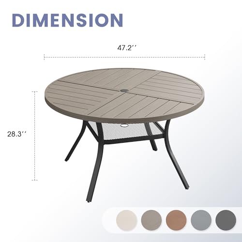 Image of VICLLAX 47.2 inch Round Outdoor Table, Patio Dining Table for 6 with Umbrella Hole for Garden Lawn Deck Backyard, Antique Grey