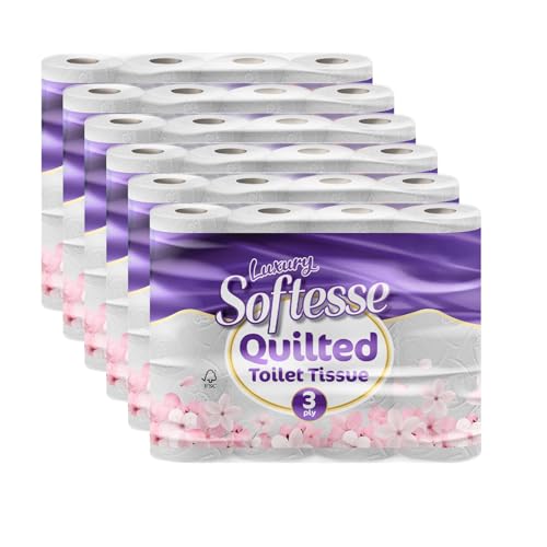 Softesse Toilet Paper 60 Rolls, 3 Ply Toilet Rolls Bulk Buy, Luxuriously Soft, Gentle and Hypoallergenic Sustainable Toilet Rolls - Quilted Toilet Roll for Your Family - Dermatologically Tested (60)